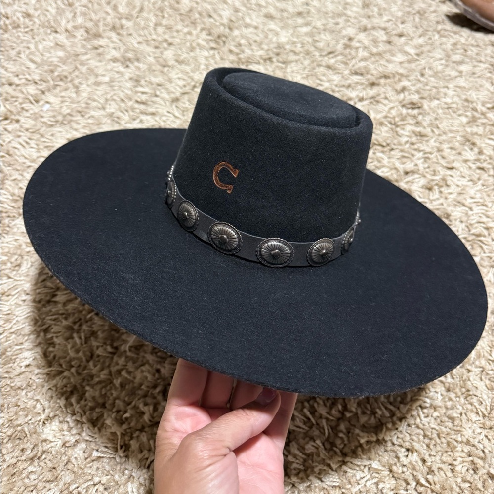 Black Wide-Brim Hat with Concho Band
